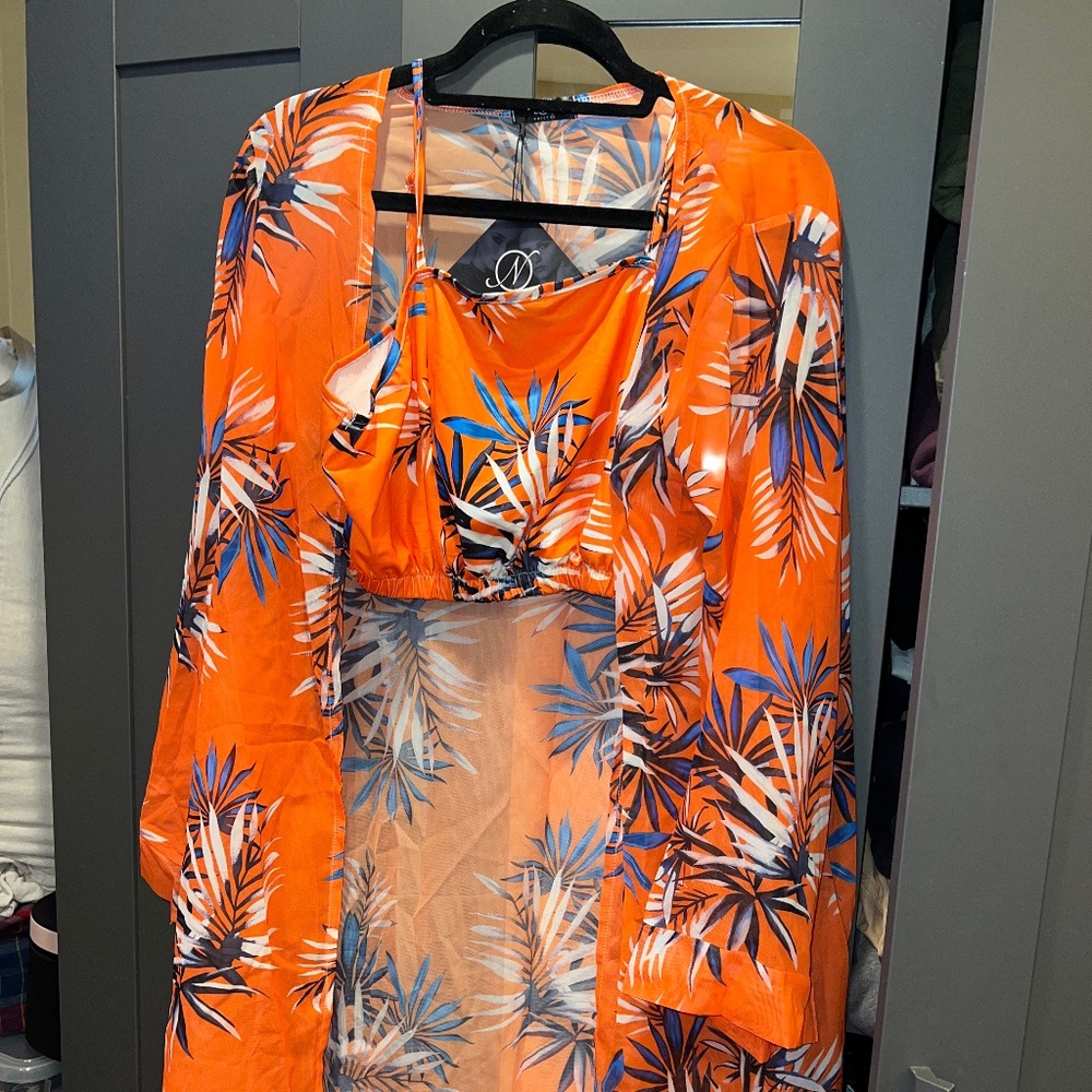 Orange Hawanian Floral 3 Piece Set - Size Large